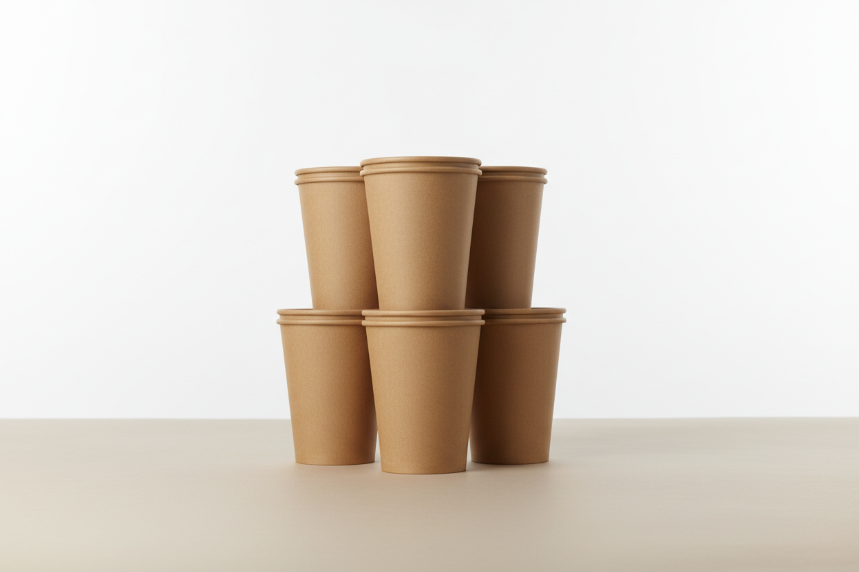 16oz kraft double wall coffee cups take away with no lids in studio back ground with no names on photos and no rippled just plain