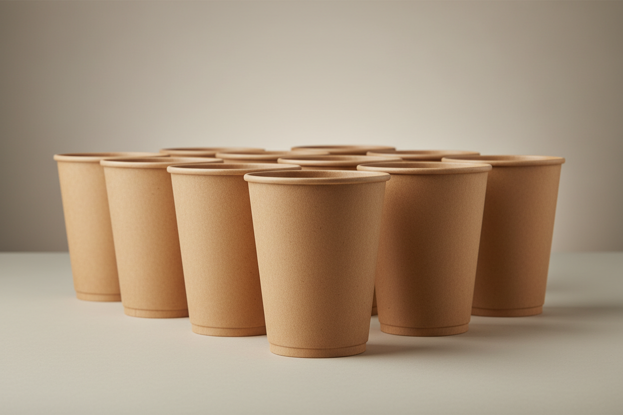 8oz kraft double wall coffee cups take away with no lids in studio back ground