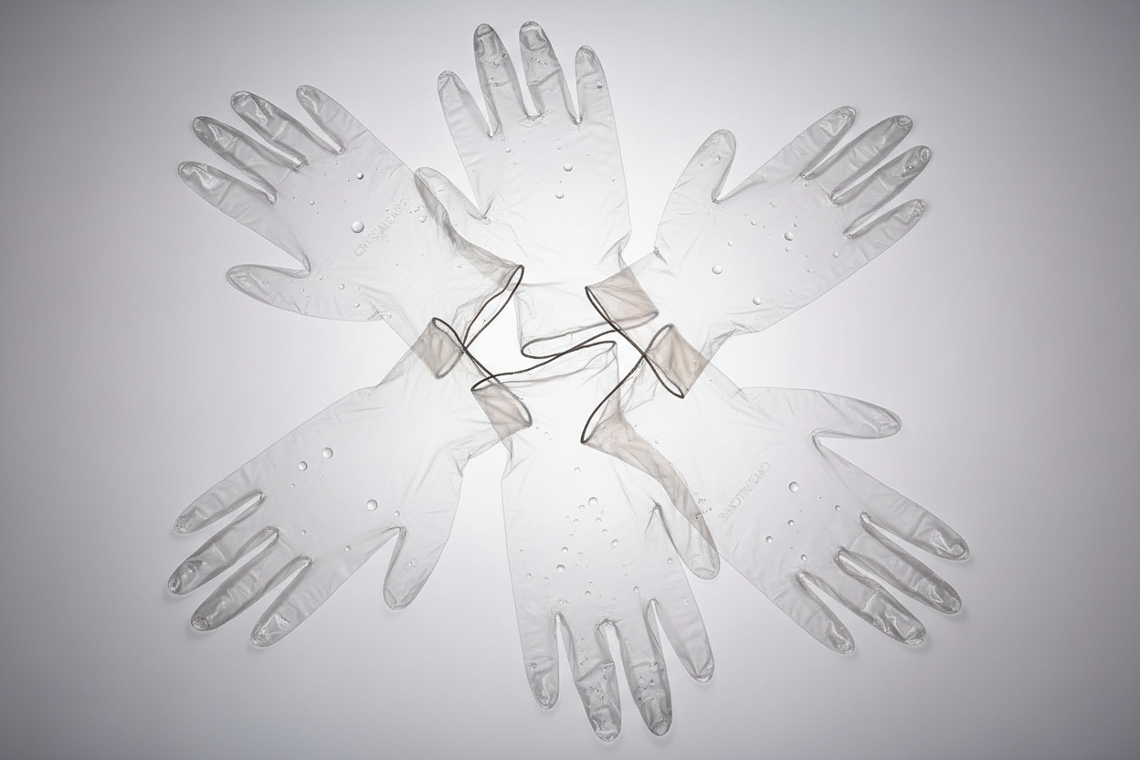 Disposable gloves (clear vinyl) – Large in studio back ground