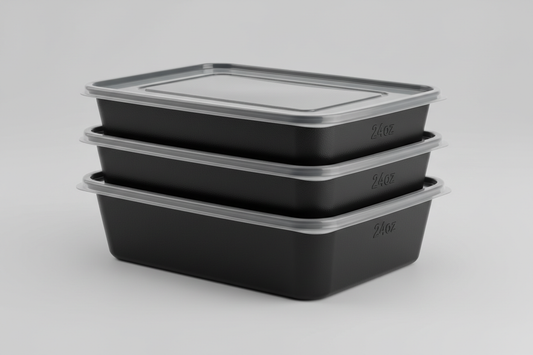 Rectangular Black Base Containers - Heavy Duty – 24oz in studio back ground