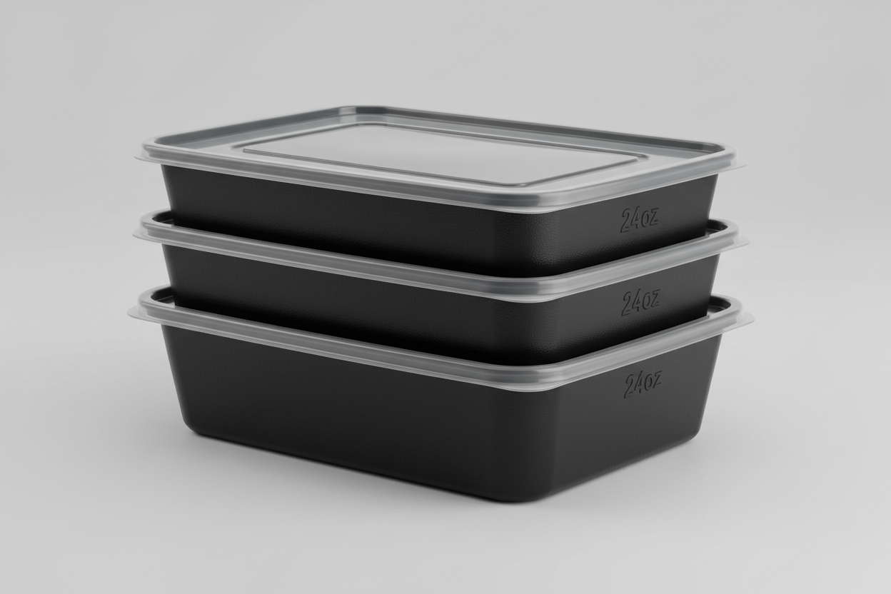 Rectangular Black Base Containers - Heavy Duty – 24oz in studio back ground