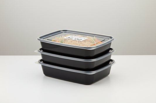 Rectangular Black Base Containers - Heavy Duty – 32oz in takeaway stido back ground
