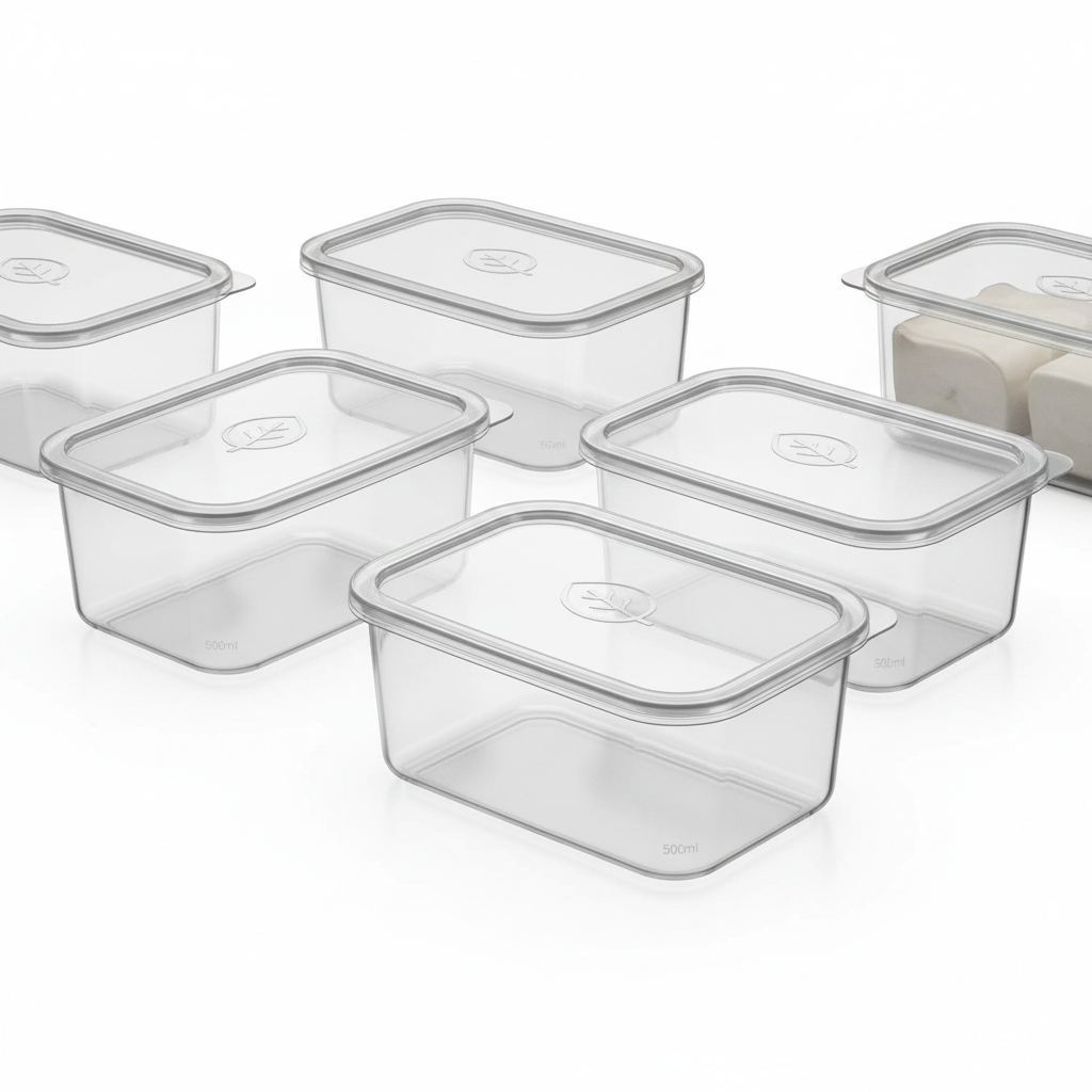 Rectangular plastic takeaway container, 500ml