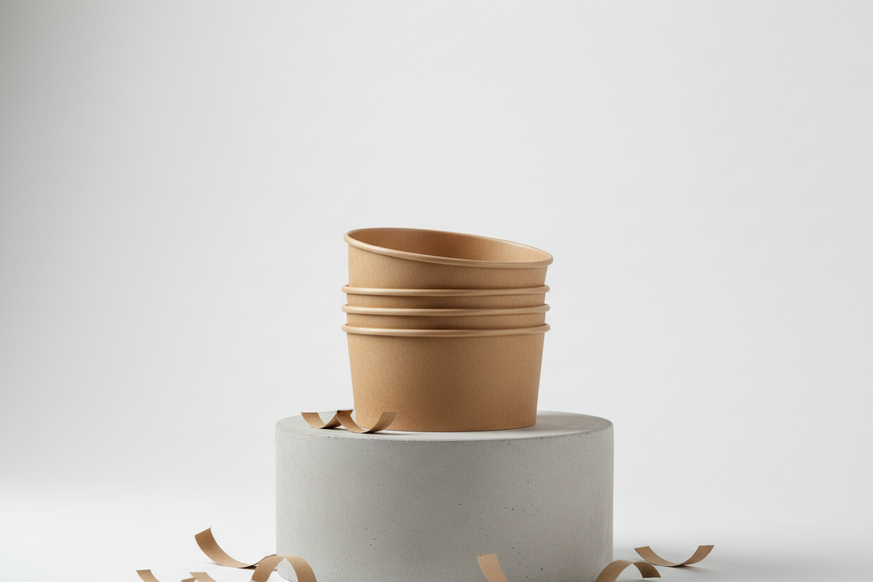 Round Kraft Brown Bowls – 1300ml in studio back ground without any names