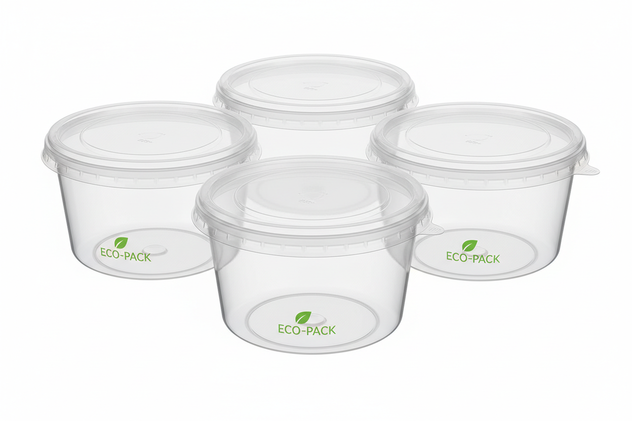 Round Plastic Containers with Lids – 8oz with no food