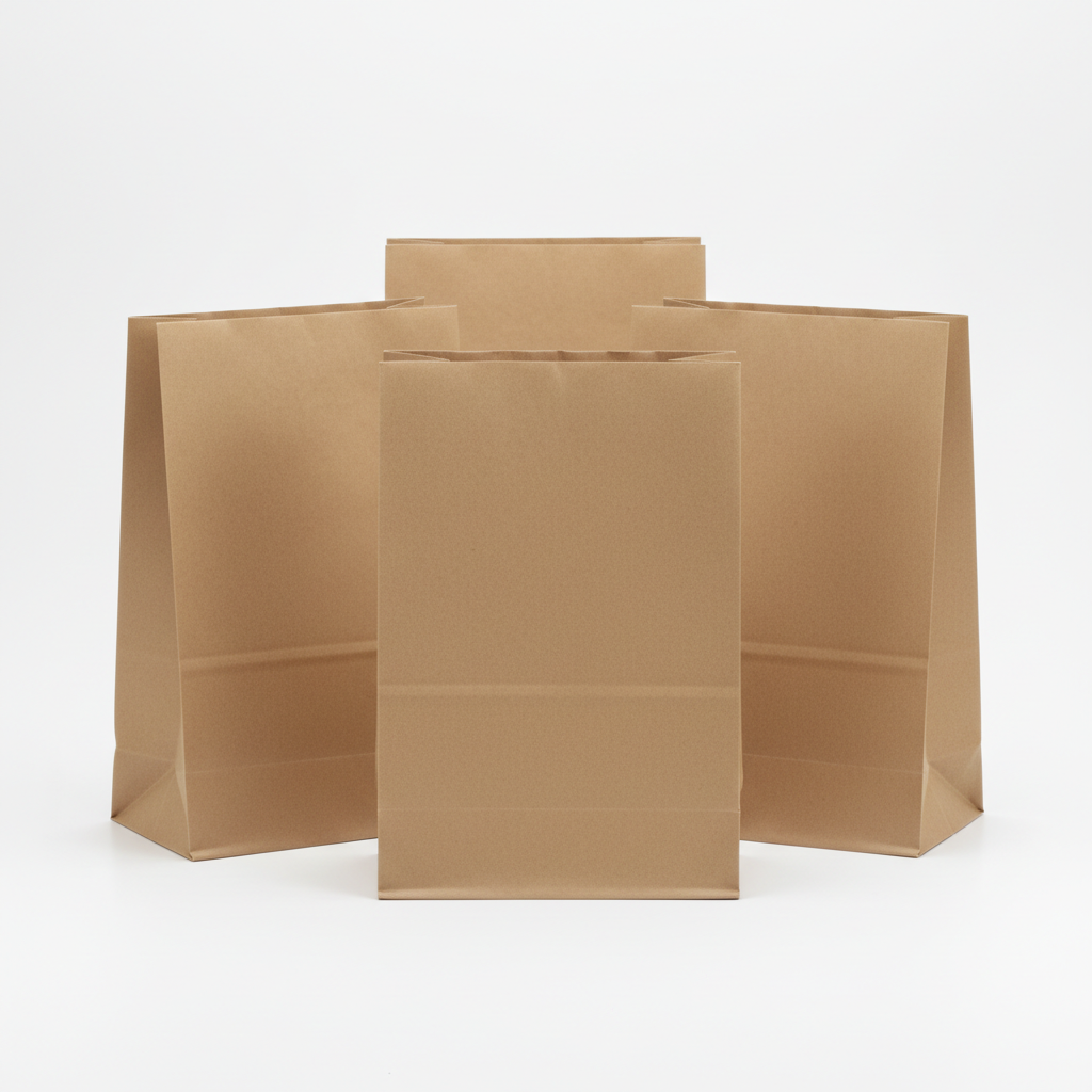 Takeaway Grab Bags – 260 × 100 × 520 mm (10.24 × 3.94 × 20.47 in) brown and no names on the photos and in studio back ground