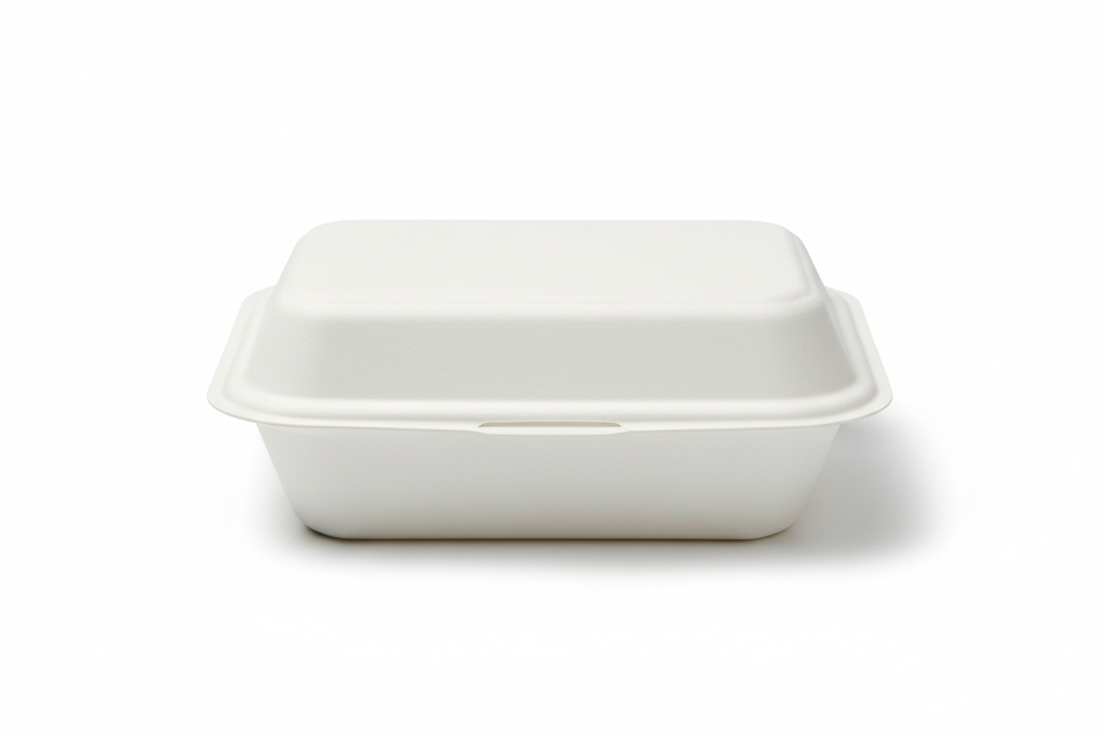 (6 X 6") BAGASSE CLAMSHELL BOXES "BHB6" white plain no printing 