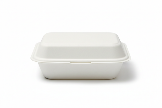(6 X 6") BAGASSE CLAMSHELL BOXES "BHB6" white plain no printing 