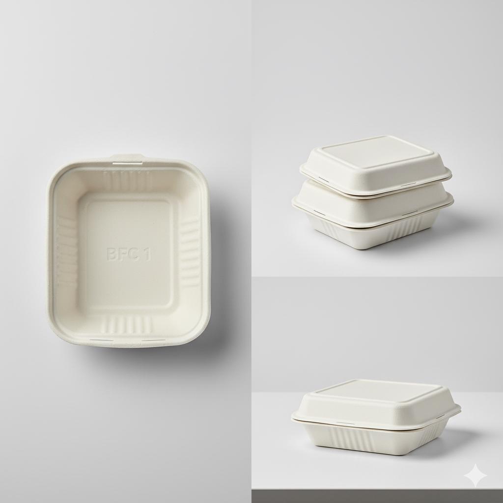 Bagasse Fish & Chips Boxes – SMALL“”BFC 1″” CLAMSHELL BOXES 7.5 x 6″”