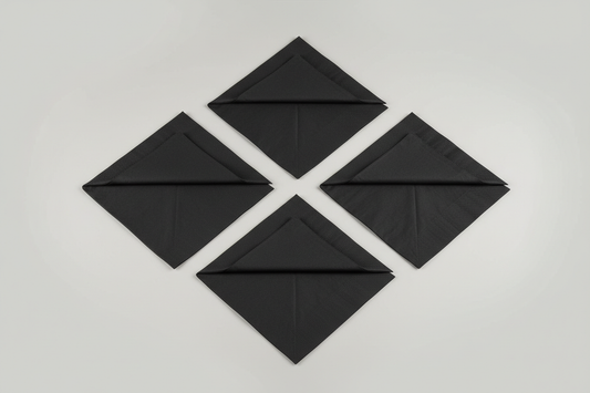 Coloured Napkin's – (40 X 40CM) 2PLY 1/4-FOLD - BLACK with perfect sizes in studio back ground with no names in the photos