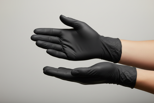 Disposable Black Nitrile Gloves – Small in studio back ground with no names and with hands