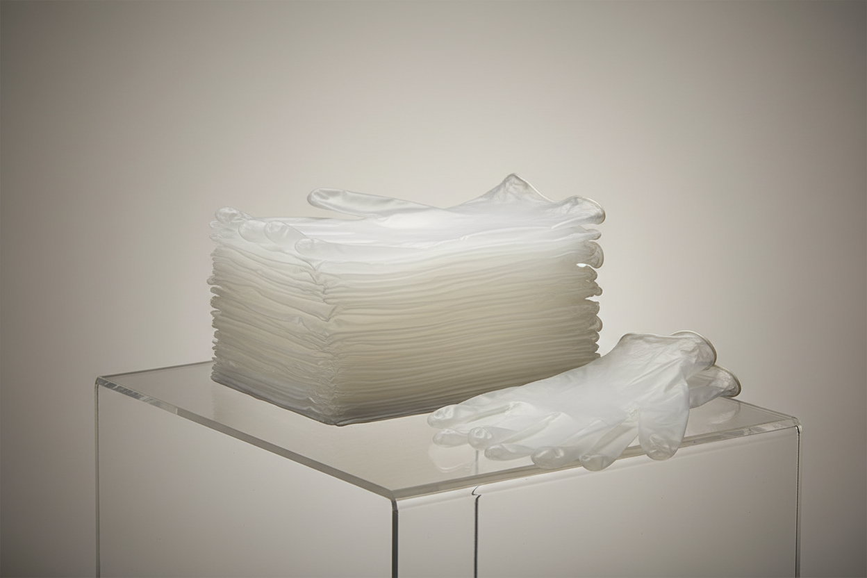 Disposable gloves (clear vinyl) – Extra-Large in studio back ground