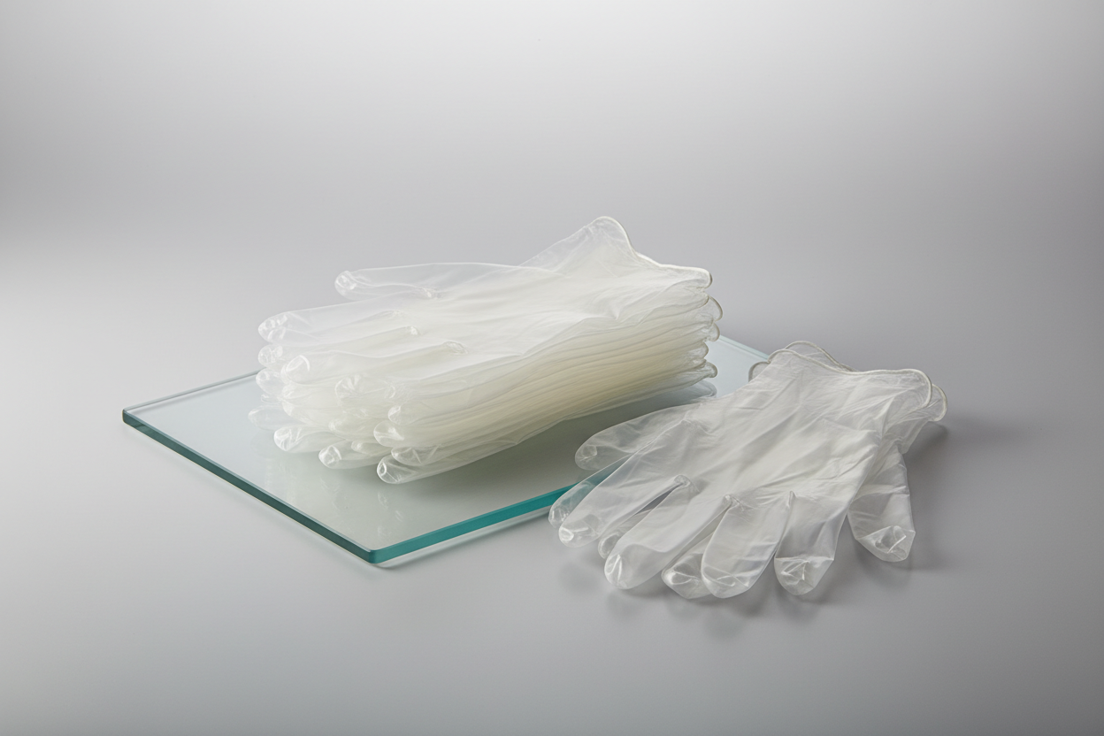 Disposable gloves (clear vinyl) – Medium in studio back ground
