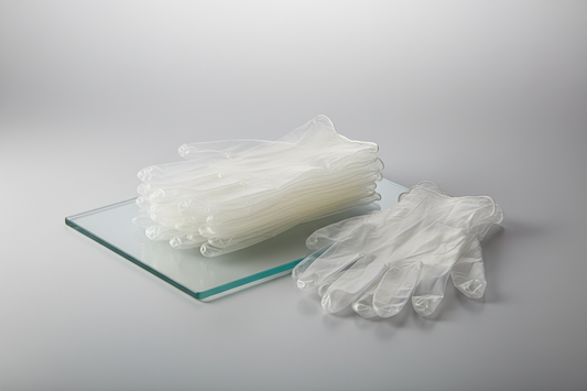 Disposable gloves (clear vinyl) – Medium in studio back ground