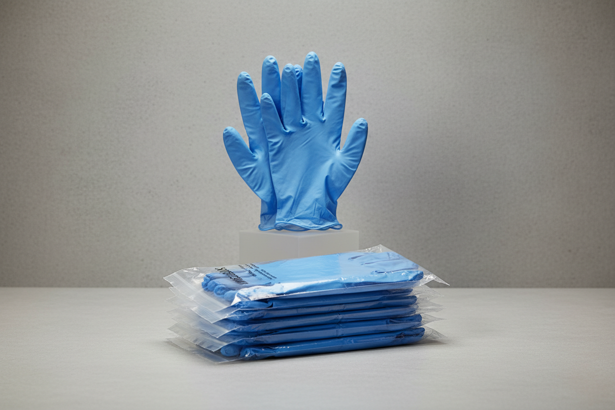Gloves Blue Vinyl – Small in studio back ground