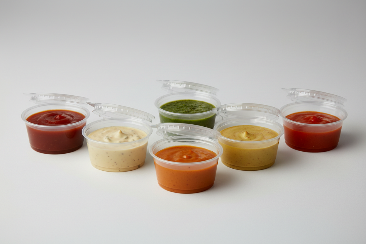Hinged LIDs suace cups 6oz in studiop back ground