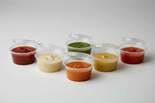 Hinged LIDs suace cups 6oz in studiop back ground