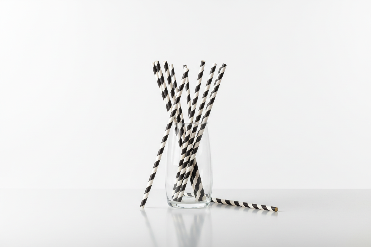 Paper Straws – Black & White Striped Paper Smoothie Straws 9mm x 23cm in studio back ground