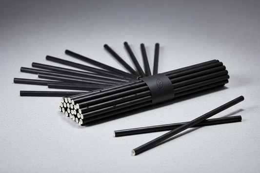 Paper Straws – Full Black Paper Drinking Straws 6X200MM in studi back ground