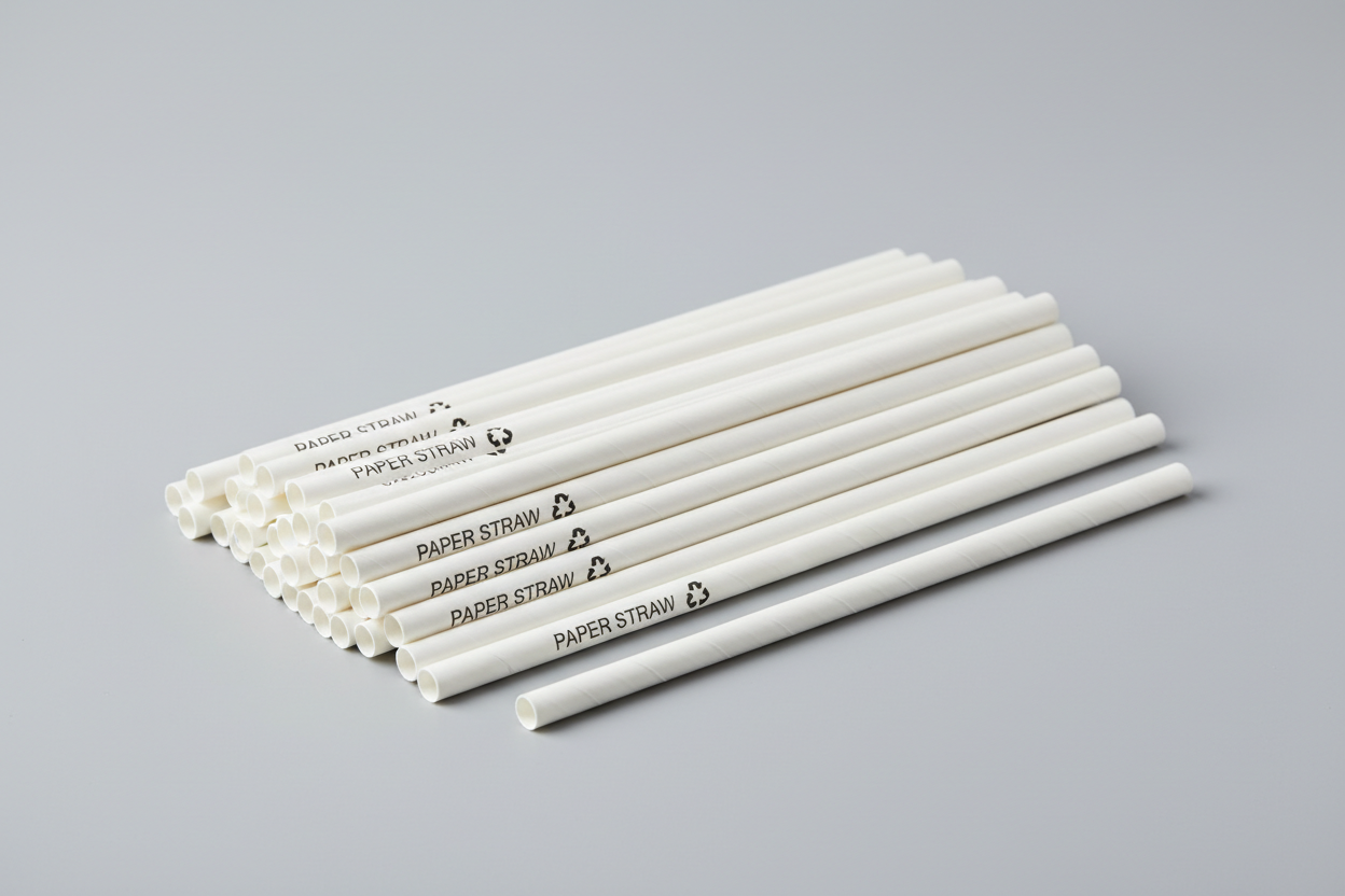 Paper Straws – Full White Paper Individually Wrapped Drinking Straw 6X200MM in studio back ground 