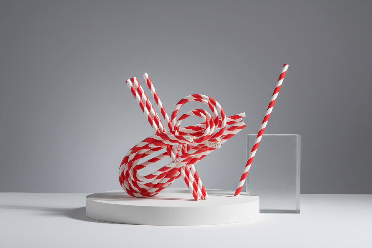 Paper Straws – Red & White Striped Smoothie Straws 6X260mm in studio background