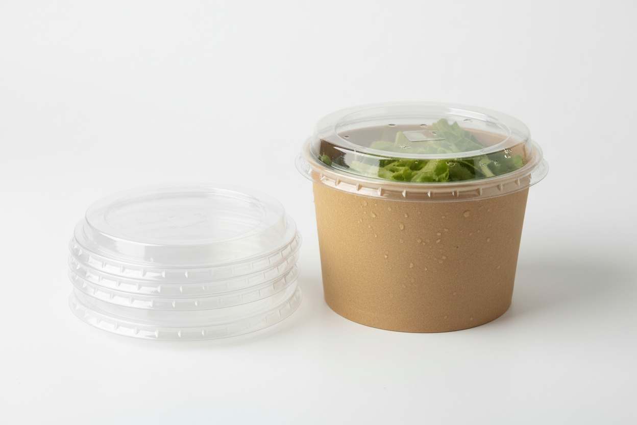 pet lids for round kraft bowl takeaway 