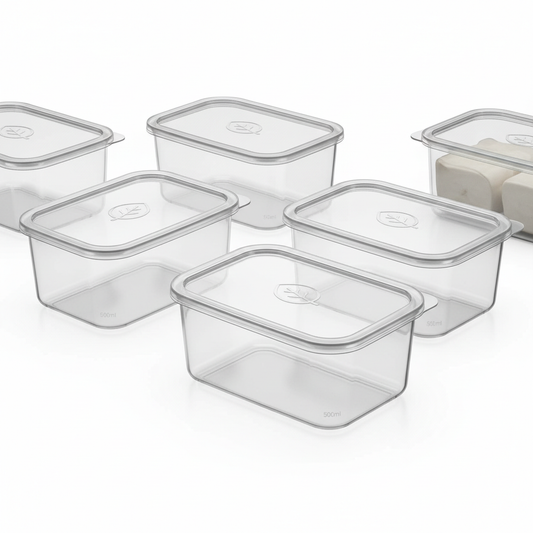 Rectangular plastic takeaway container, 500ml