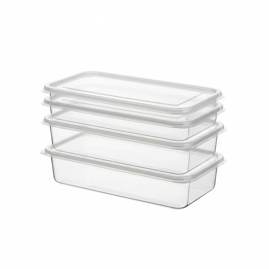 Rectangular plastic takeaway container, 650ml