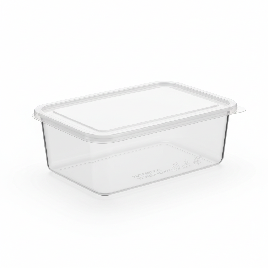 Rectangular plastic takeaway container, 750ml