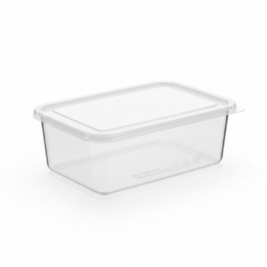 Rectangular plastic takeaway container, 750ml