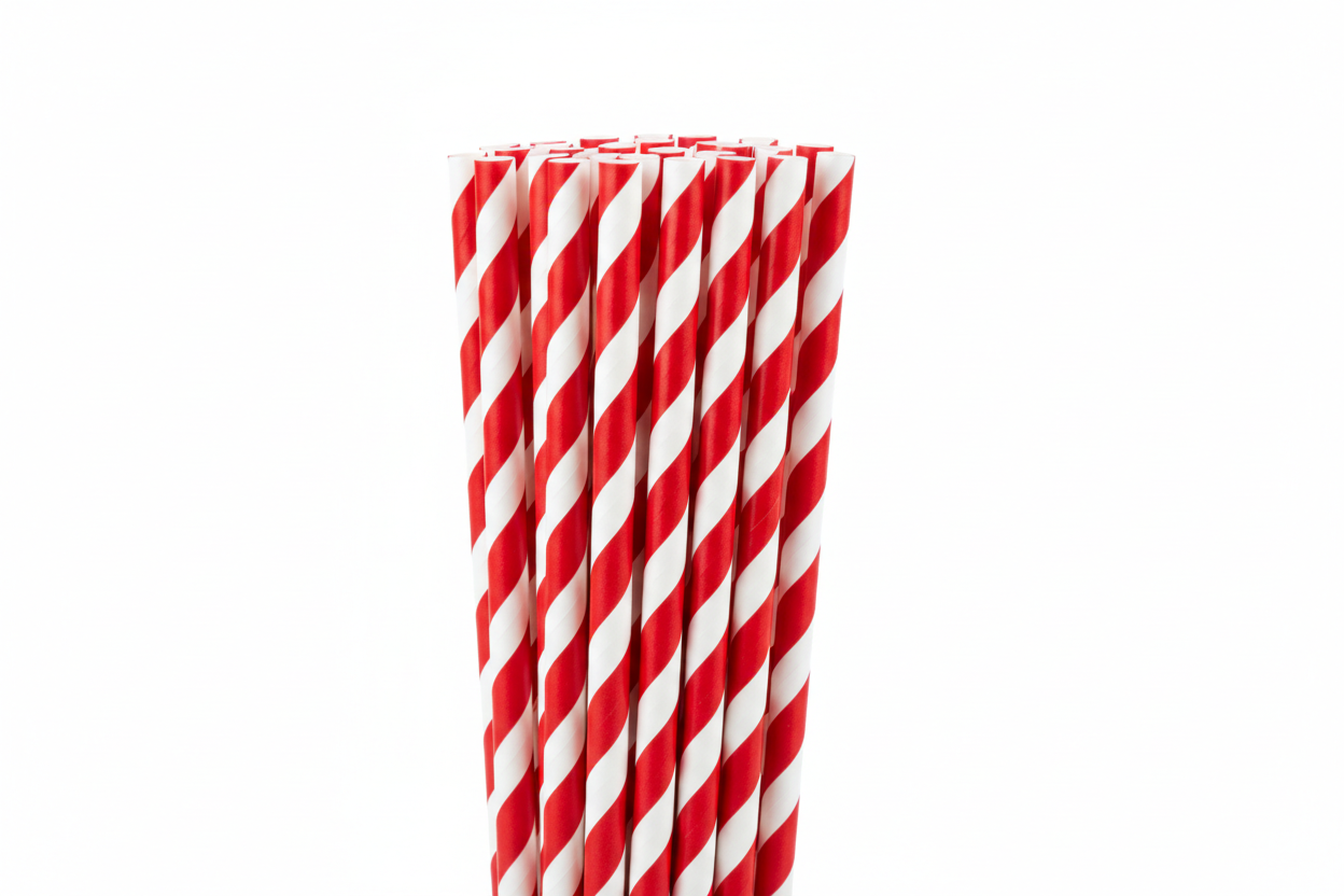 red and white stripped straws 