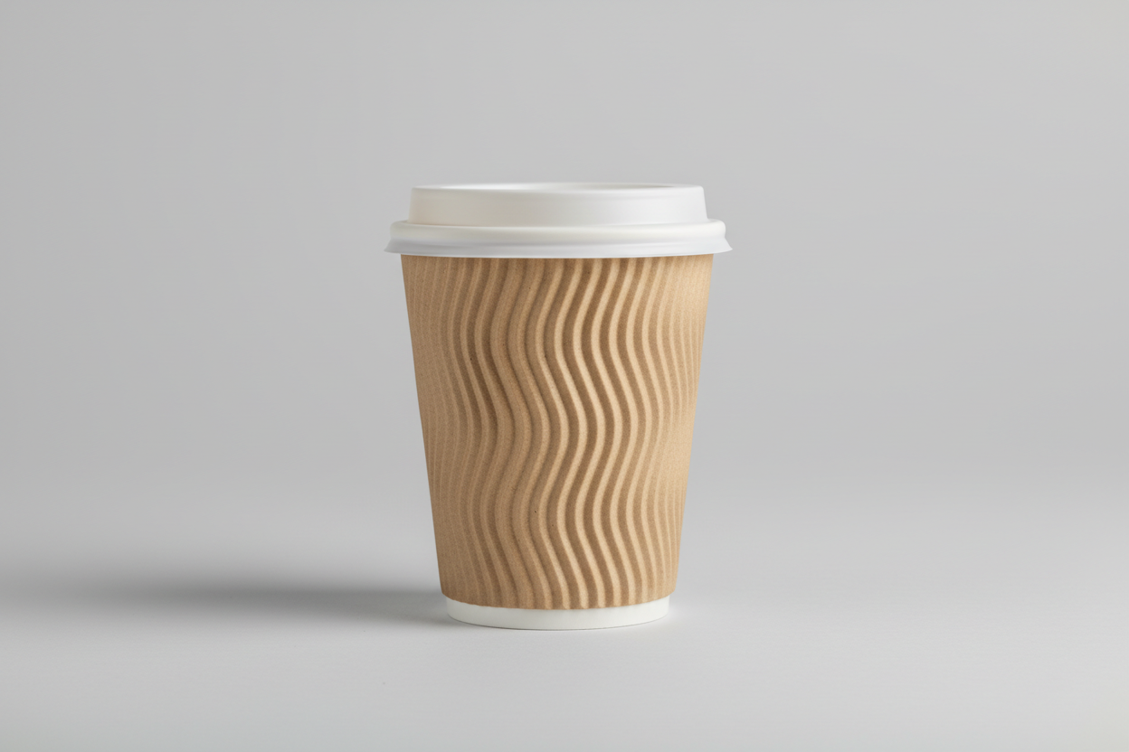 Ripple Wall Coffee Cups – beige / 12oz take away in studi back ground single cup