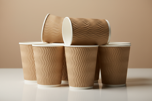 Ripple Wall Coffee Cups – beige / 8oz take away with no lids in studio back ground