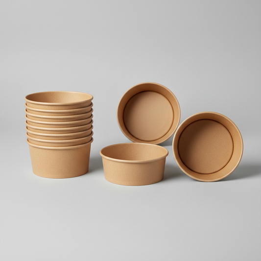 Round Kraft brown Bowls – 500ml in studio back ground without any names 