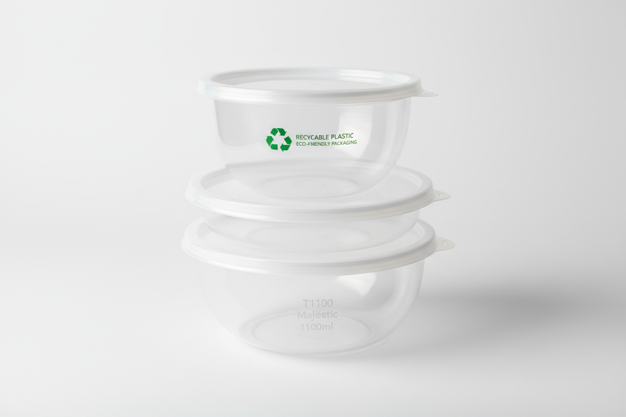 Round Plastic Containers with Lids – T1100 Majestic 1100ml size with plain lids