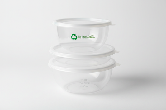 Round Plastic Containers with Lids – T1100 Majestic 1100ml size with plain lids