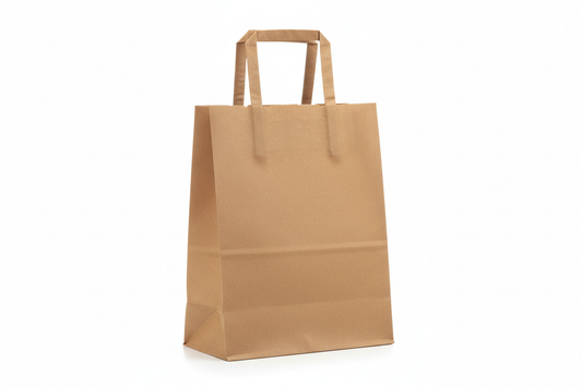 small browmn take away SOS carrier but not with twisted handles and no names in the photos and studio back ground please
