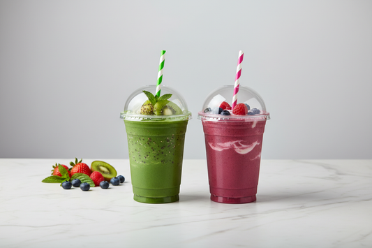 smoothie cups 20oz takeaway in studio back ground without any logos on the cups