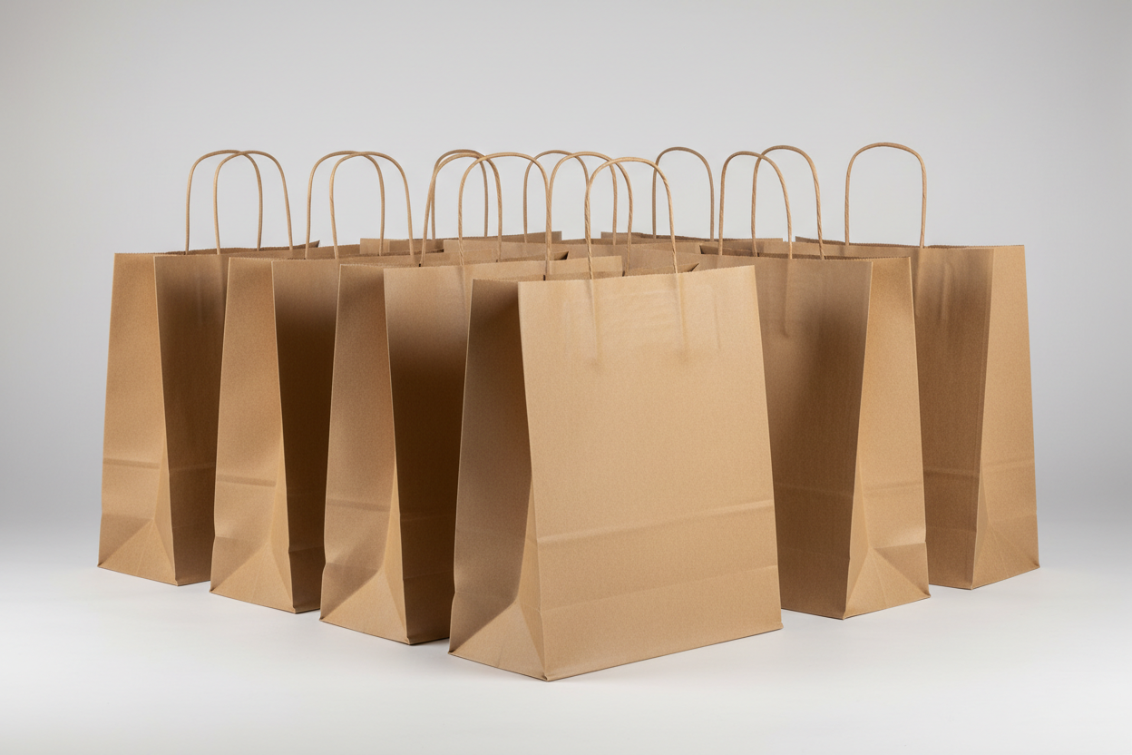 Takeaway Bags with Twisted Handles – Large  (10 X 5.5 X 12") with no names on the photos and in studio back ground