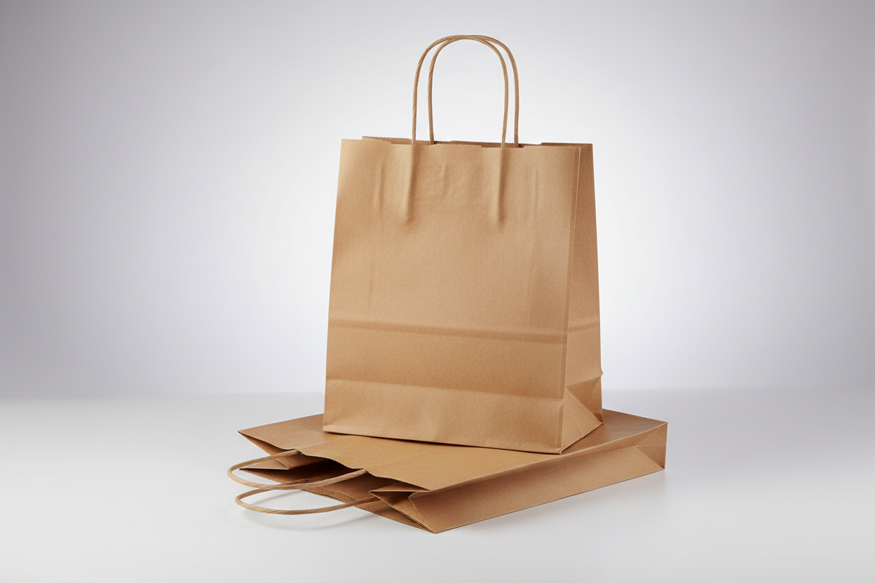 Takeaway Bags with Twisted Handles – Medium (8.5 X 4.5 X 10") with no names on the phiotos and in studio back ground