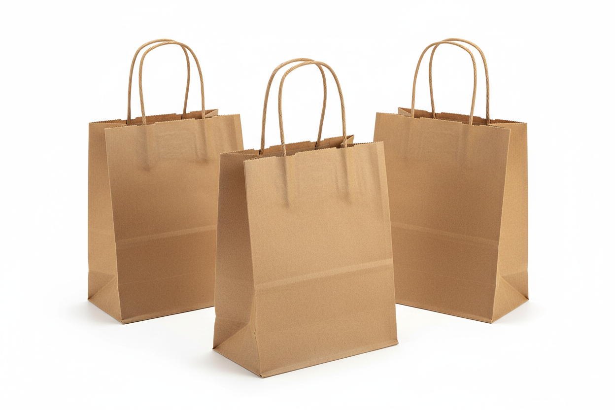 Takeaway Bags with Twisted Handles – Small ( (7 X 3.5 X 9")) no names on the photos and in studio back ground