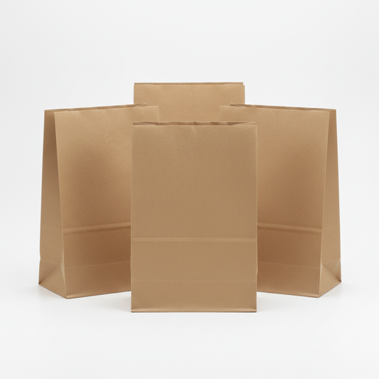 Takeaway Grab Bags – 260 × 100 × 520 mm (10.24 × 3.94 × 20.47 in) brown and no names on the photos and in studio back ground