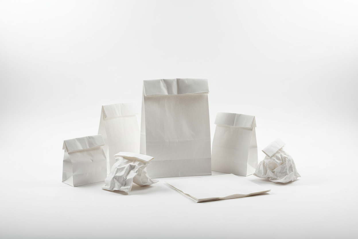 white grab bags without handle in studio background