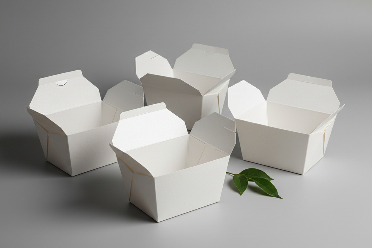 White Kraft rectangular No 8 open boxes take away in studio back ground