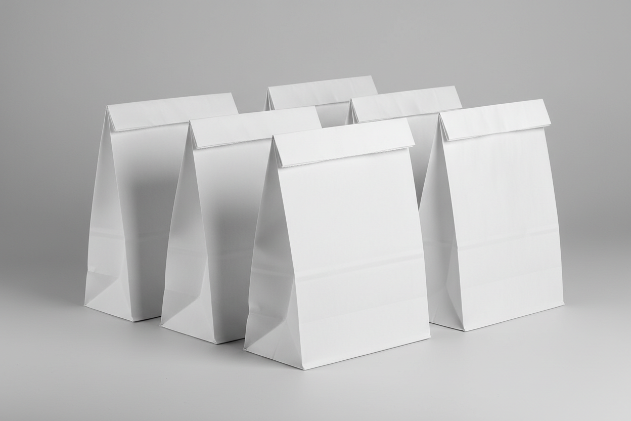 White Kraft SOS Takeaway Bags – Medium(No Handle) with no names and in studio back ground