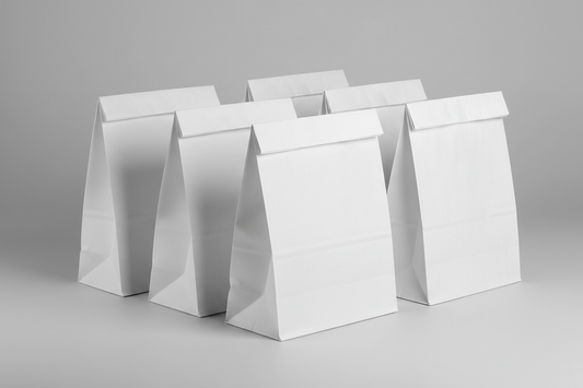 White Kraft SOS Takeaway Bags – Medium(No Handle) with no names and in studio back ground