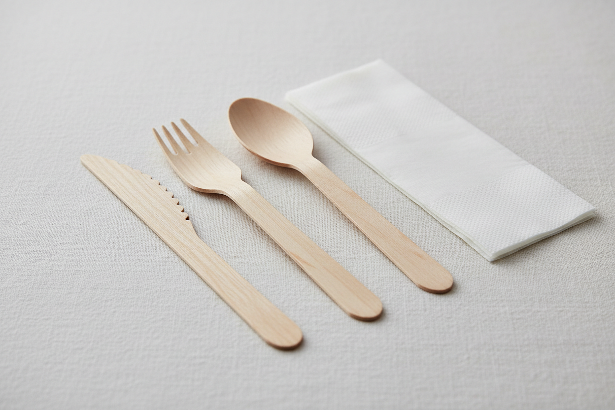 Wooden Cutlery Set knife,fork,spoon and tissue 